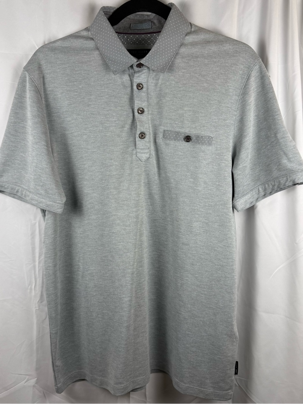 Ted Baker London Men’s Size 4 Gray Polka Dot Collar Short Sleeve Polo Shirt